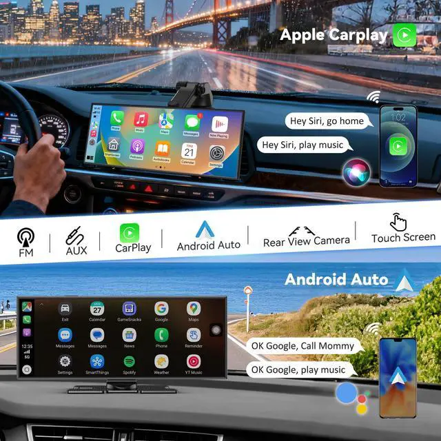 Alt view image 2 of 4 - 11.5" Extra Large Wireless Apple CarPlay Screen for Car, 4K Portable Car Play Screen & Android Auto HD Touch Screen, Dash Cam Front and Rear, App Control, Mirror Link
