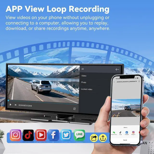 Alt view image 4 of 4 - 11.5" Extra Large Wireless Apple CarPlay Screen for Car, 4K Portable Car Play Screen & Android Auto HD Touch Screen, Dash Cam Front and Rear, App Control, Mirror Link