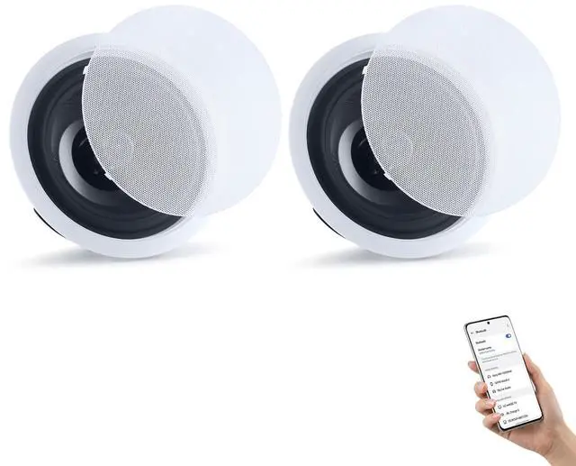 Main image of Bluetooth Ceiling Speakers, 8", in Ceiling & in-Wall Speaker System with Amplifier, 2-Way Flush Mount Speakers, for Damp Humid Placement, Home Theater, Living Room, or Covered Patio, 1 Pair