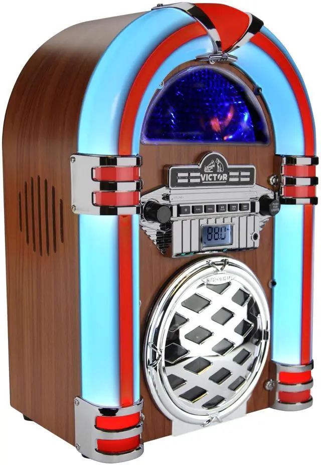 Main image of Retro Bluetooth Jukebox with CD Player & FM Radio | 15-Inch 1950s Diner Style Tabletop Speaker, Color-Changing LED Lights, 33ft Wireless Streaming & AUX Input