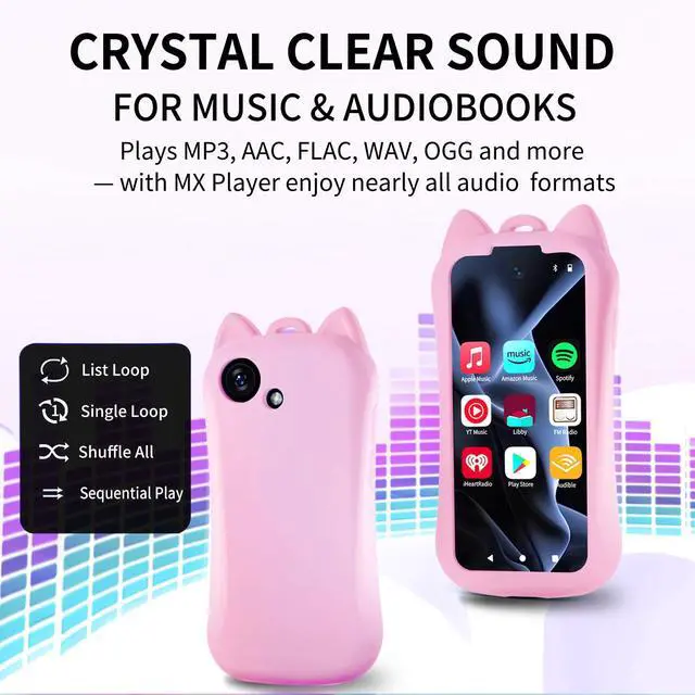 Alt view image 2 of 4 - MP3 Player with Bluetooth WiFi 80GB Portable Digital Music Player Android Device with 3.9 Touch Screen HIFI Lossless Sound FM Radio Support Spotify Audible Amazon Music for Kids and Audio Lovers-Pink