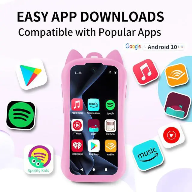 Alt view image 3 of 4 - MP3 Player with Bluetooth WiFi 80GB Portable Digital Music Player Android Device with 3.9 Touch Screen HIFI Lossless Sound FM Radio Support Spotify Audible Amazon Music for Kids and Audio Lovers-Pink