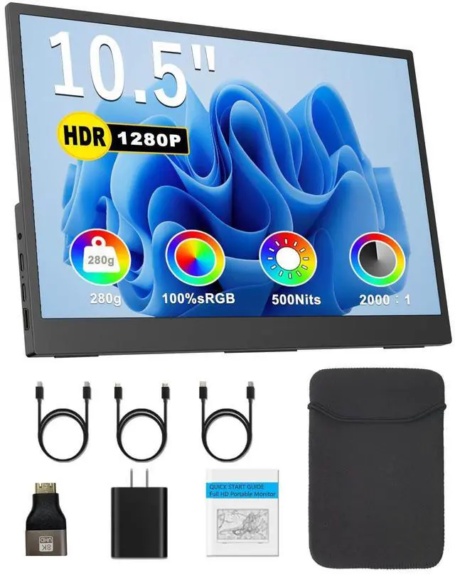 Main image of Portable Monitor 10.5'' 1920x1280 Second External Monitor for Laptop 3:2,100%sRGB,w/45° Adjustable Stand,HDMI USB-C Computer Display for Laptop PC Phone Mac