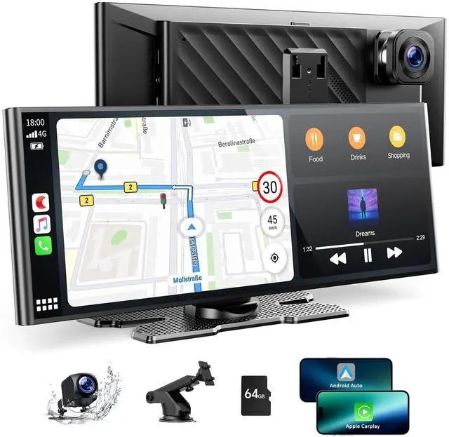 Main image of 9.26'' Carplay Screen for Car with 4K Dash Cam, Compatible with Apple Carplay & Android Auto, Carplay with 1080p Backup Camera, Mirror Link, Loop Recording, GPS Navigation