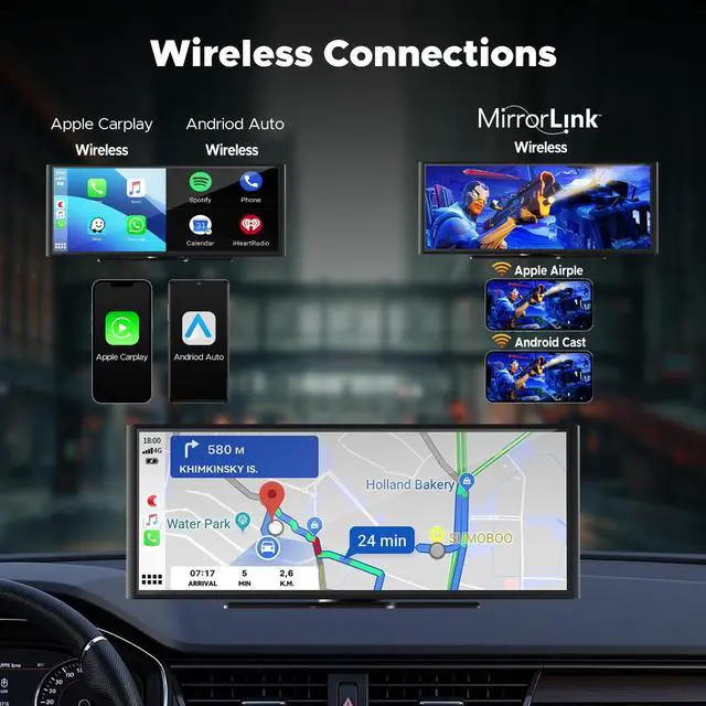 Alt view image 2 of 4 - 9.26'' Carplay Screen for Car with 4K Dash Cam, Compatible with Apple Carplay & Android Auto, Carplay with 1080p Backup Camera, Mirror Link, Loop Recording, GPS Navigation