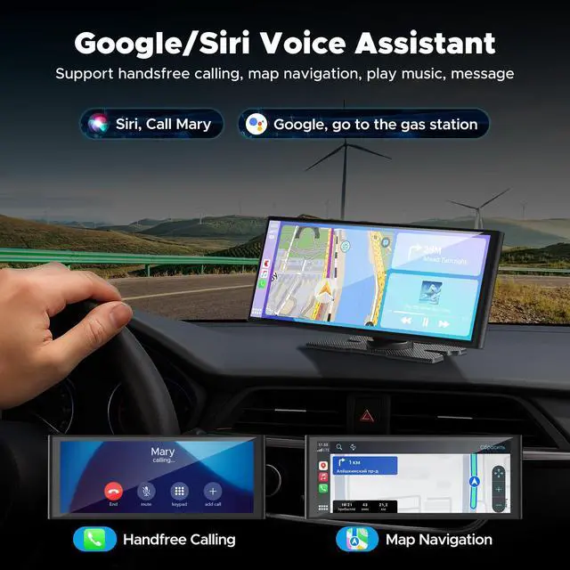 Alt view image 3 of 4 - 9.26'' Carplay Screen for Car with 4K Dash Cam, Compatible with Apple Carplay & Android Auto, Carplay with 1080p Backup Camera, Mirror Link, Loop Recording, GPS Navigation