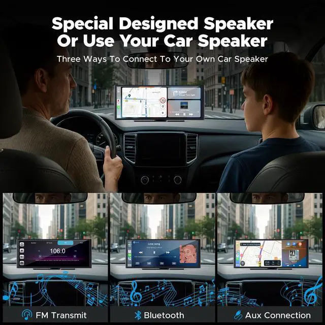 Alt view image 4 of 4 - 9.26'' Carplay Screen for Car with 4K Dash Cam, Compatible with Apple Carplay & Android Auto, Carplay with 1080p Backup Camera, Mirror Link, Loop Recording, GPS Navigation