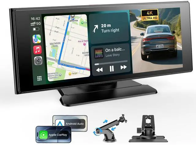 Main image of Wireless Car Play Screen, 10.26'' Monitor with Apple Carplay & Android Auto, 4K Portable Smart Touch Tablet Stereo Multimedia Dashboard, Bluetooth/FM/GPS/AUX