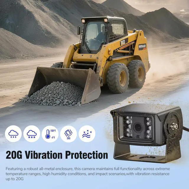 Alt view image 2 of 4 - 7" AHD1080P 2-Wired RV Backup Camera System, IP69K Waterproof IR Night Vision Reversing Cameras, Vibration-Proof 20G for Trailer/Tractors/Truck/Excavator/Caravan/Skid Steer/Heavy Equipment