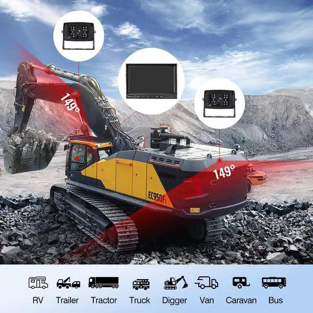 Alt view image 3 of 4 - 7" AHD1080P 2-Wired RV Backup Camera System, IP69K Waterproof IR Night Vision Reversing Cameras, Vibration-Proof 20G for Trailer/Tractors/Truck/Excavator/Caravan/Skid Steer/Heavy Equipment