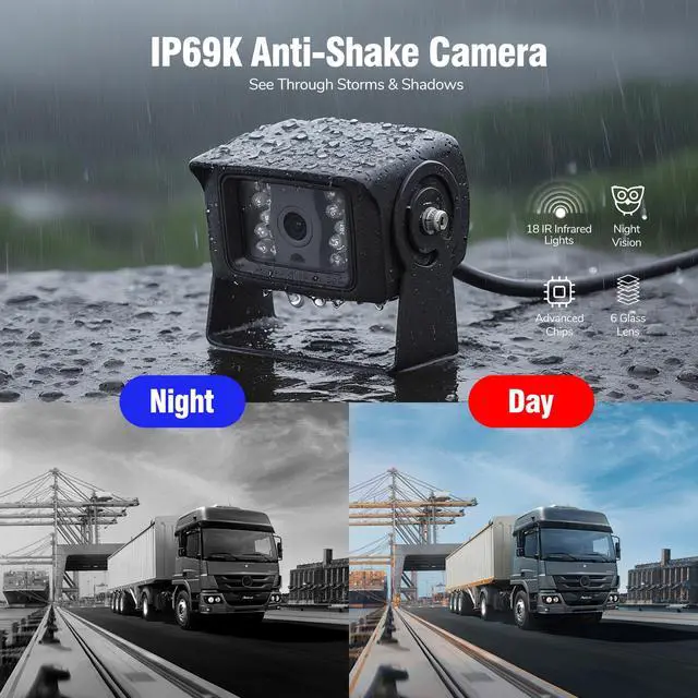 Alt view image 4 of 4 - 7" AHD1080P 2-Wired RV Backup Camera System, IP69K Waterproof IR Night Vision Reversing Cameras, Vibration-Proof 20G for Trailer/Tractors/Truck/Excavator/Caravan/Skid Steer/Heavy Equipment