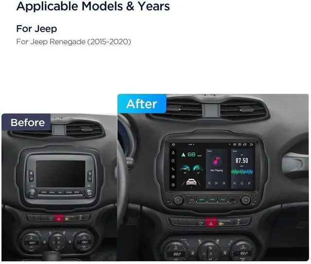 Alt view image 2 of 4 - Android 14 Car Stereo for Jeep Renegade, Octa Core 6+128GB Car Radio, 9 Inch QLED Touch Screen GPS Navigation Bluetooth Head Unit Built-in DSP Support 4G LTE Wireless CarPlay Android Auto