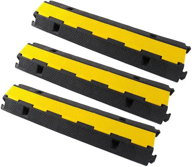 Main image of Rubber Cable Ramp Cord Cover Cable Protector Ramps Wire Hose Protective 22000Lbs Load Capacity Traffic 1 Channel Speed Bump for Asphalt Concrete Gravel Driveway, 3 Pack