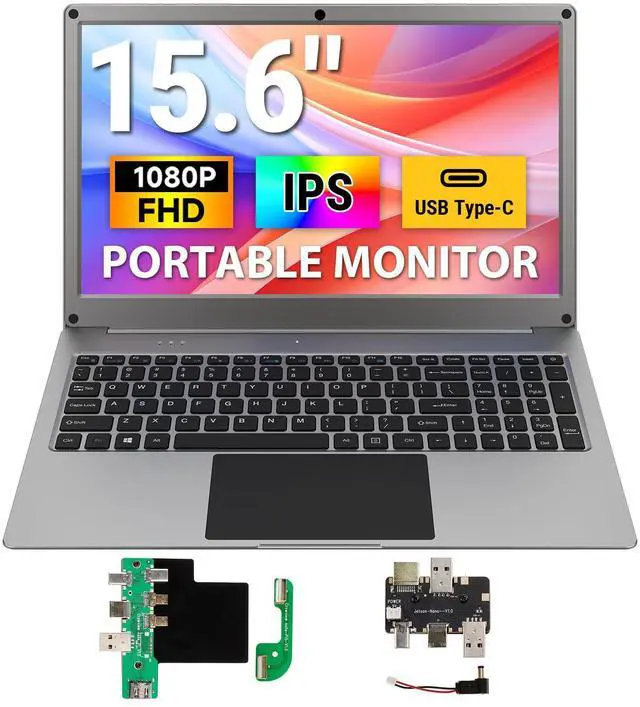 Main image of Portable Monitor with Keyboard, 15.6 Inch Lapdock Display with Built-in Battery, 1080P FHD USB C Monitors with RPi5 & Jetson Adapters Compatible with Raspberry Pi, PC, Phone, Mac, Game Console