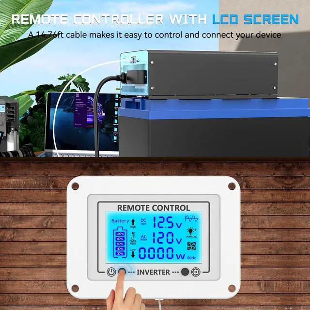 Alt view image 4 of 4 - 2500W Pure Sine Wave Power Inverter with Transfer Switch, 12V DC to 120V AC Converter, Auto Switch to Shore Power, 5000W Peak, Remote LCD Controller, USB & Type-C for RV, Truck, Off-Grid Use
