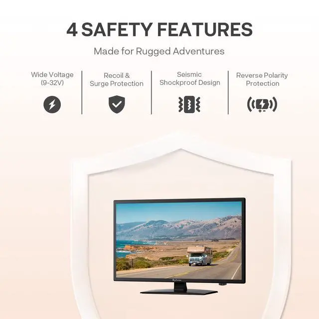 Alt view image 2 of 4 - 19'' RV TV, Smart 12V HDTV W/DVD Player, Dual Power Options (12V DC/AC), Google OS & Google Assistant Compatibility, WiFi & Bluetooth, HDMI/USB Ports, Perfect for RVs, Campers, and Kitchens