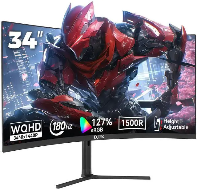 Main image of 34 Inch Curved Gaming Computer Monitor with 180Hz Refresh Rate, WQHD 3440x1440, 127% sRGB, FreeSync,1500R Curvature & 178° Viewing Angle, Height Adjustable Base for Gaming, Business