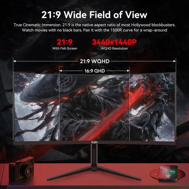 Alt view image 2 of 4 - 34 Inch Curved Gaming Computer Monitor with 180Hz Refresh Rate, WQHD 3440x1440, 127% sRGB, FreeSync,1500R Curvature & 178° Viewing Angle, Height Adjustable Base for Gaming, Business