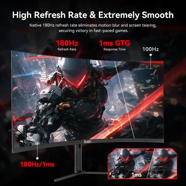 Alt view image 3 of 4 - 34 Inch Curved Gaming Computer Monitor with 180Hz Refresh Rate, WQHD 3440x1440, 127% sRGB, FreeSync,1500R Curvature & 178° Viewing Angle, Height Adjustable Base for Gaming, Business