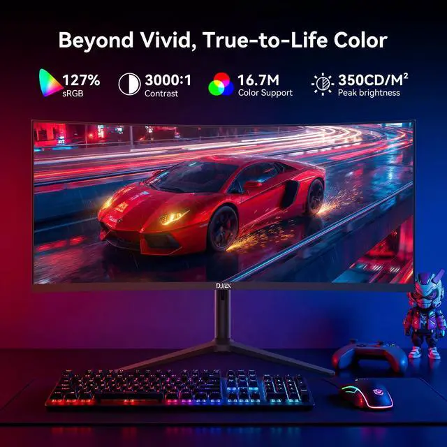 Alt view image 4 of 4 - 34 Inch Curved Gaming Computer Monitor with 180Hz Refresh Rate, WQHD 3440x1440, 127% sRGB, FreeSync,1500R Curvature & 178° Viewing Angle, Height Adjustable Base for Gaming, Business