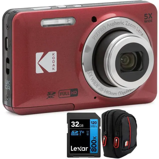 Main image of PIXPRO FZ55 Digital Camera, Red Bundle with Lexar 32GB High-Performance 800x UHS-I SDHC Memory Card + Deco Photo Point and Shoot Field Bag Camera Case