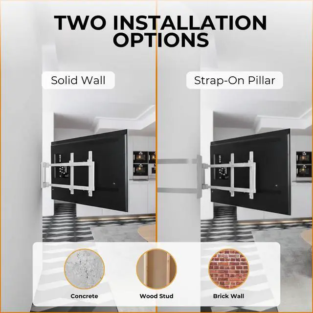Alt view image 2 of 4 - 32"75" TVs | Indoor Swing-Out Arm TV Mount Fits Pillars & Poles, Heavy Duty No Drill Gazebo & Pergola TV Mount, VESA 600x400, Holds 110 lbs