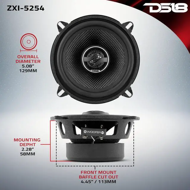 Alt view image 4 of 4 - ZXI-5254 5.25" Car Audio Coaxial Speaker with Built in Neodymium Tweeter and Kevlar Cone 2 Way 180 Watts Max 4 Ohm (2 Speakers),Black