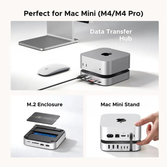 Alt view image 2 of 4 - Mac mini M4 Dock & Stand with NVMe SSD Enclosure, 3 USB A 10Gbps, USB C Data Port, SD Card Reader for Mac mini M4/ M4 Pro