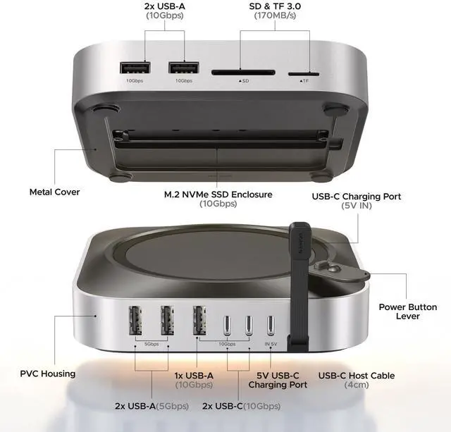 Alt view image 3 of 4 - Mac mini M4 Dock & Stand with NVMe SSD Enclosure, 3 USB A 10Gbps, USB C Data Port, SD Card Reader for Mac mini M4/ M4 Pro