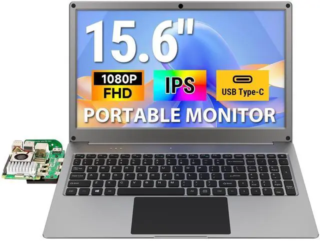 Main image of 15.6 Inch Portable Monitor with Keyboard, Lapdock Display with Built-in Battery & RPi5 Adapter, 1080P FHD IPS USB C Computer Monitors Compatible with Raspberry Pi, PC, Phone, Mac, Game Console