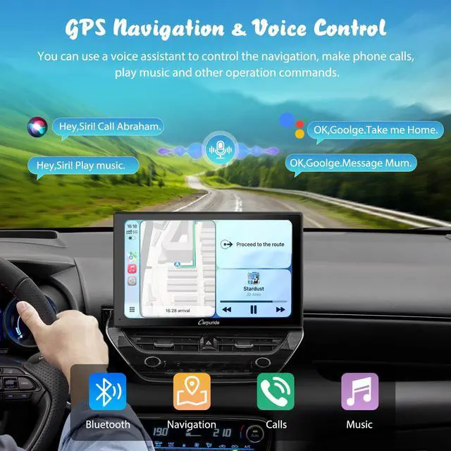 Alt view image 2 of 4 - W901 Pro with Wireless Bluetooth Transmission Portable Carplay & Android Auto Car Stereo, 1080P Touch Screen, Mirror Link/GPS/Siri/FM, with 3 Bracket