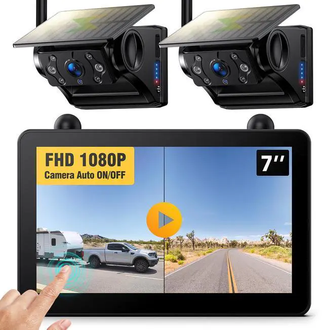 Main image of Magnetic Solar Wireless RV Backup Camera, 1080P 7" Touchscreen IPS Monitor & 2 Auto On Off Rear View Cameras, 1 Min Setup Night Vision Recording Guidelines, Back up Camera for Trailer Truck M7 2