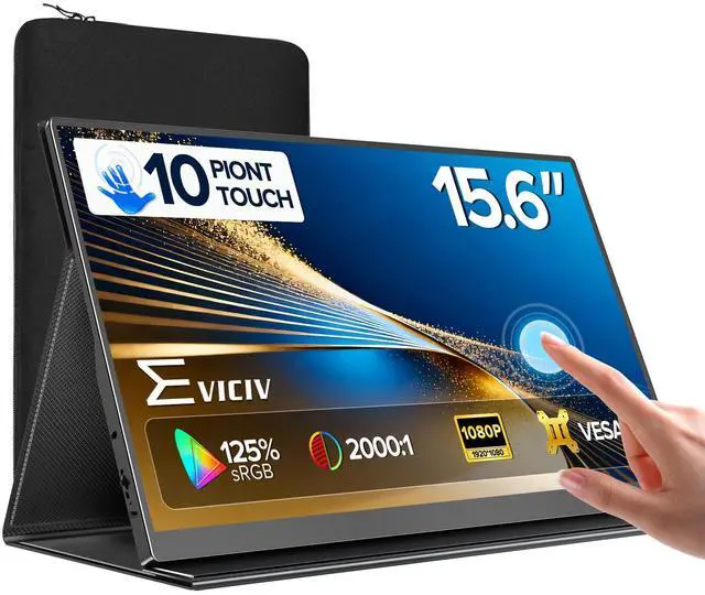 Main image of Portable Monitor Touchscreen 15.6, 125% sRGB 1080P IPS 10-Point Touch Screen Monitor, VESA & Case, MINI HDMI USB C, Ultra-Thin Travel Second Screen for Laptop, Computer, Game Consoles