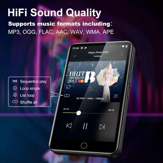 Alt view image 4 of 4 - MP3 Player with Bluetooth and WiFi, 80GB Storage & Android OS, 4" Touch Screen, FM Radio, Kids MP3 & MP4 Player with Spotify Google Play Store, Portable Media Player