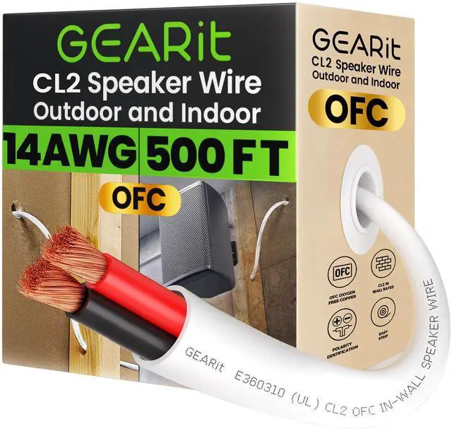 Main image of Speaker Wire 14 Gauge OFC 500 ft, Speaker Cable UL CL2 Rated, 14 AWG Copper Wire with Black/Red Color Coded, in-Wall Speaker Wire for Home Theater, School, Church & Commercial Audio(White)