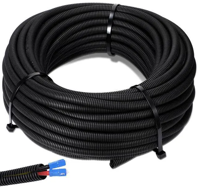 Main image of 1/4" X 500 ft Split Wire Loom Cord Protector Tubing Split Conduit Protector Tubing Convoluted Tube Flexible Electrical Wire Cover Protective Sleeves(Black)