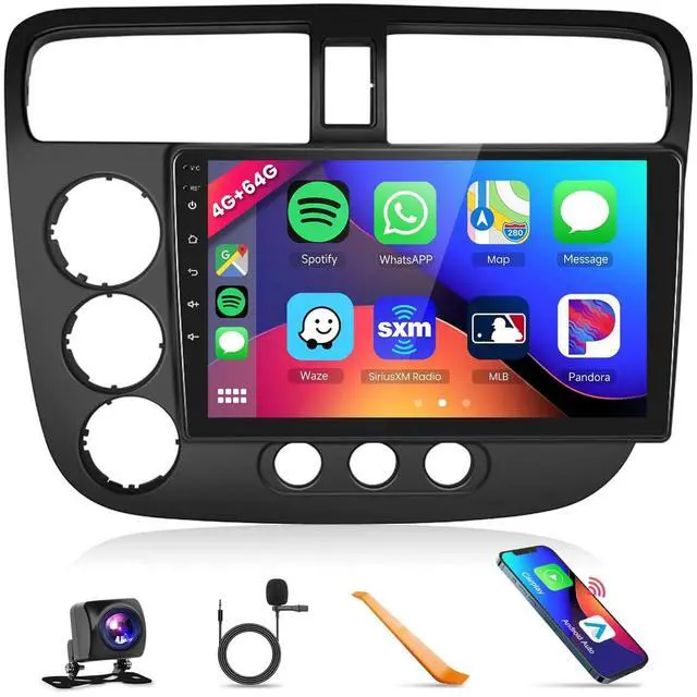 Main image of 4GB 64GB Radio for Honda Civic 2001-2005 Car Stereo with Wireless CarPlay 5.0Bluetooth DSP 32EQ 5GhzWiFi 9Inch 1280x720P IPS Touchscreen GPS FM/RDS Android Auto MirrorLink AHD Backup Camera