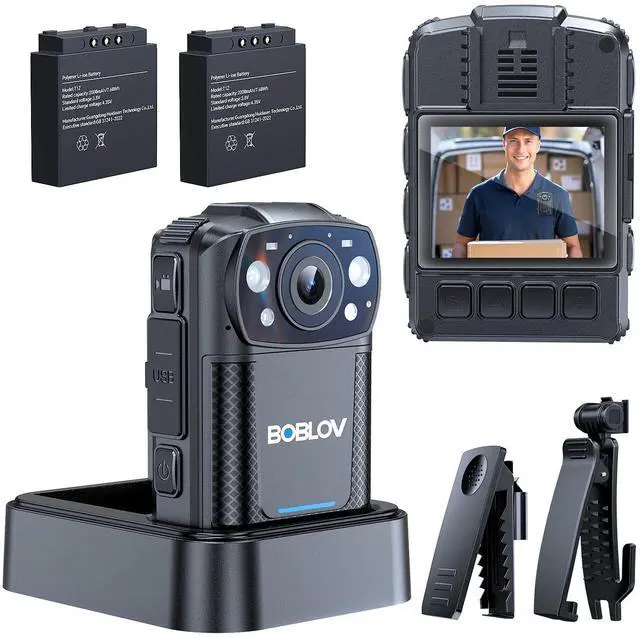 Main image of KJ26 2K Body Camera with Dual 2000mAh Batteries & Charging Base, 8H Continuous Recording, Night Vision, and 360° Rotatable Clips for Law Enforcement, Security & Outdoor Use (128GB)
