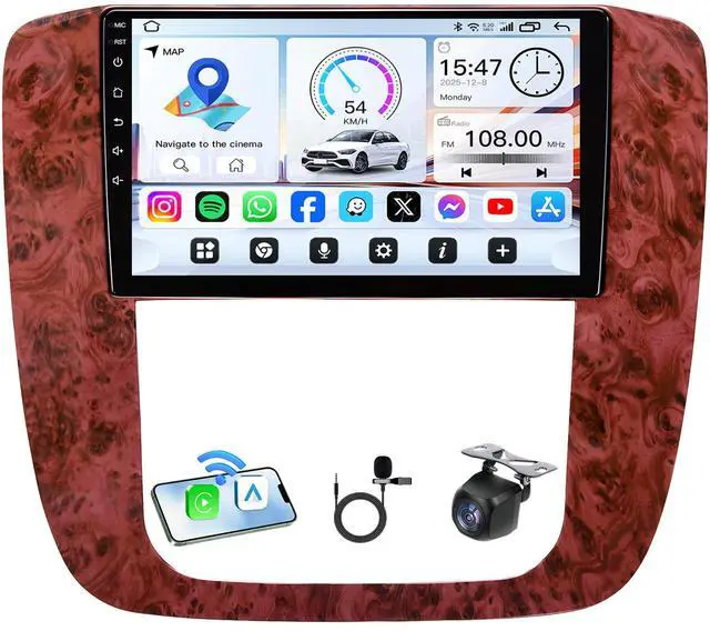Main image of 8Core+4G RAM Car Radio Stereo for 2007-2013 Chevy Tahoe Suburban Silverado: 9" 1280x800 HD IPS Touchscreen, Android 15 Head Unit with Wireless Carplay Android Auto, GPS, 5G WiFi BT SWC Backup Camera