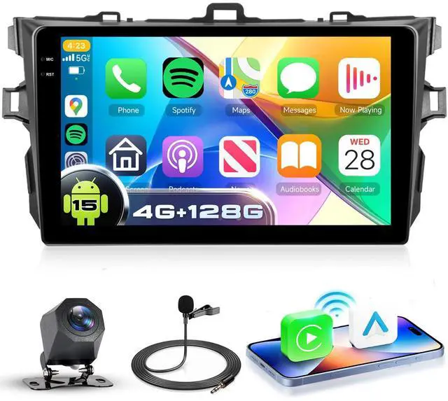 Main image of 4G+128G Android 15 Car Radio for Toyota Corolla 2009-2013, Wireless CarPlay Android Auto, 9 Incell HD Touch Screen Car Stereo with GPS, WiFi, Bluetooth 5.0, FM, 32 EQ, SWC, Backup Camera