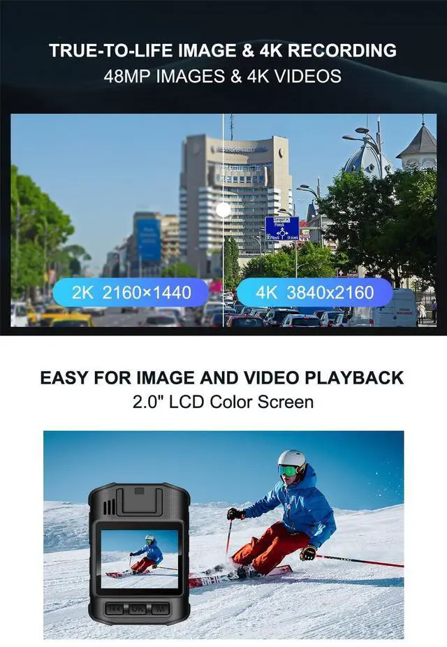Alt view image 2 of 4 - Mini 4K Body Camera with Audio and Video Recording, GPS Bodycam with Ultra Infrared Night Vision and Fast Charging for Police, Law Enforcement and Delivery (128GB SD Card Set)