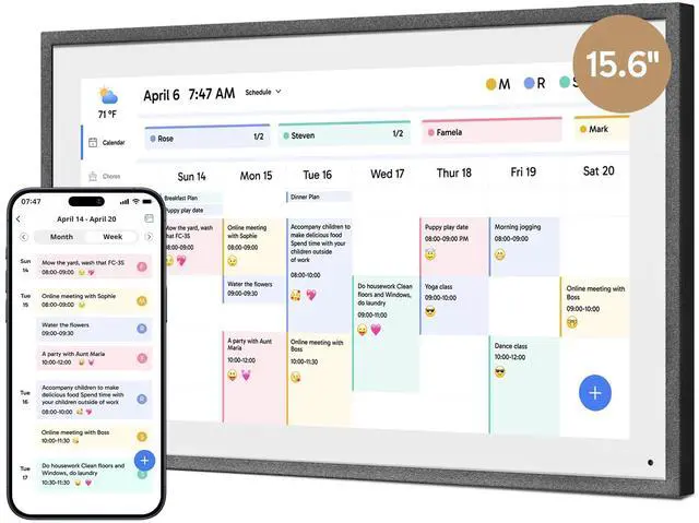 Main image of 15.6" Digital Calendar Chore Chart 1080P Full HD Interactive Touchscreen, Smart Family Planner, Hearth Display Digital Calendar Wall & Desk Mountable for Seamless Scheduling Black