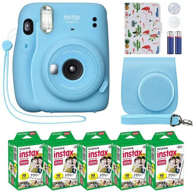 Main image of Instax Mini 11 Instant Camera Sky Blue + Custom Case Fuji Film Value Pack (50 Sheets) Flamingo Designer Photo Album for instax Photos