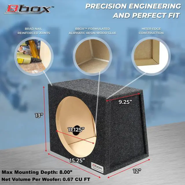 Alt view image 4 of 4 - Bbox Single Sealed 12 Inch Subwoofer Enclosure - Car Subwoofer Boxes & Enclosures - Premium Subwoofer Box Improves Audio Quality, Sound & Bass - Red & Black Spring Terminals - Charcoal