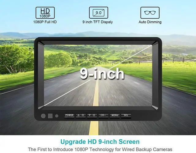 Alt view image 4 of 4 - HD Backup Camera System Kit, 9" 1080P Reversing Monitor+IP69 Waterproof Rear View Camera, Sharp CCD Chip, 100% Not Wash Up, Truck/Semi Trailer/Box Truck/RV (DY901-Wired)