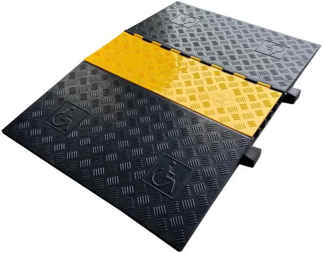 Main image of Rubber Cable Ramp 5 Channel Drive Over Hose Cable Protector Outdoor 22000Lbs Load Capacity Wires Power Lines Extension Cord Cover Traffic Speed Bump 1 Pack