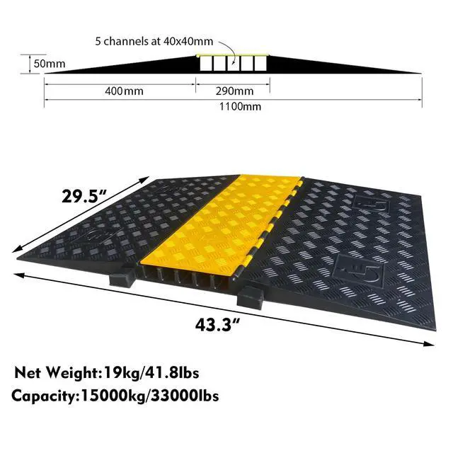 Alt view image 3 of 4 - Rubber Cable Ramp 5 Channel Drive Over Hose Cable Protector Outdoor 22000Lbs Load Capacity Wires Power Lines Extension Cord Cover Traffic Speed Bump 1 Pack