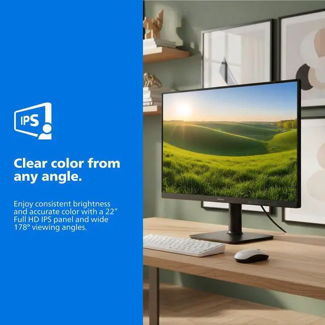 Alt view image 2 of 4 - 22E2N1100 22 inch Computer Monitor, Full HD 1920x1080 IPS Display, 120Hz Refresh Rate, 1ms MPRT, Adaptive-Sync, LowBlue Mode, Flicker-Free, HDMI & VGA, 4 Year Advance Replacement