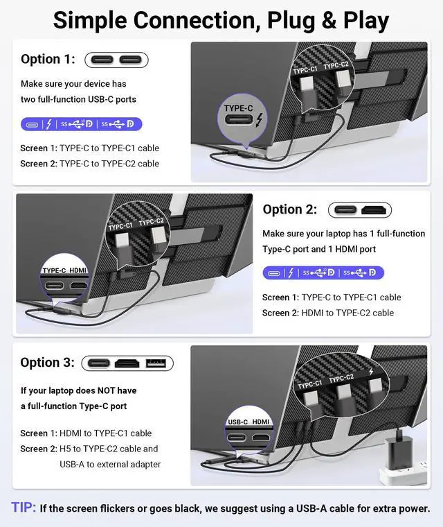 Alt view image 3 of 4 - 14" Triple Laptop Screen Extender, Ultra-Thin FHD 1080P Portable Monitor, 2.2lbs Lightweight Plug & Play Travel Monitor for 13"-17" Laptops, Compatible with Windows/Mac/Android/Chrome