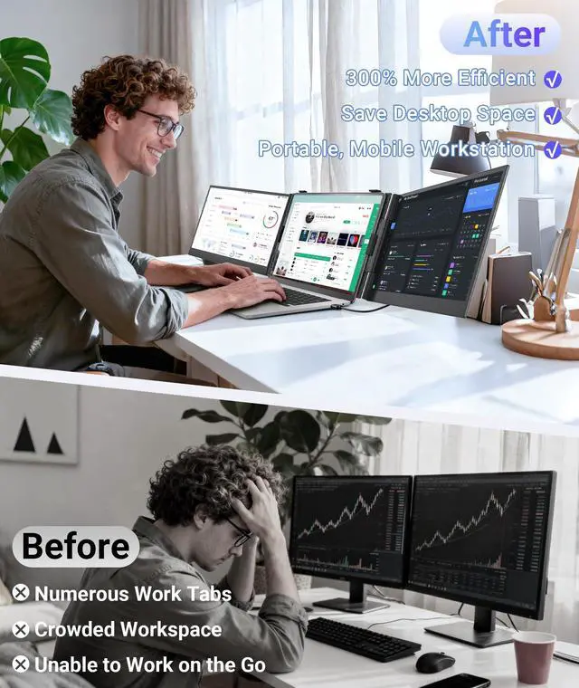 Alt view image 4 of 4 - 14" Triple Laptop Screen Extender, Ultra-Thin FHD 1080P Portable Monitor, 2.2lbs Lightweight Plug & Play Travel Monitor for 13"-17" Laptops, Compatible with Windows/Mac/Android/Chrome
